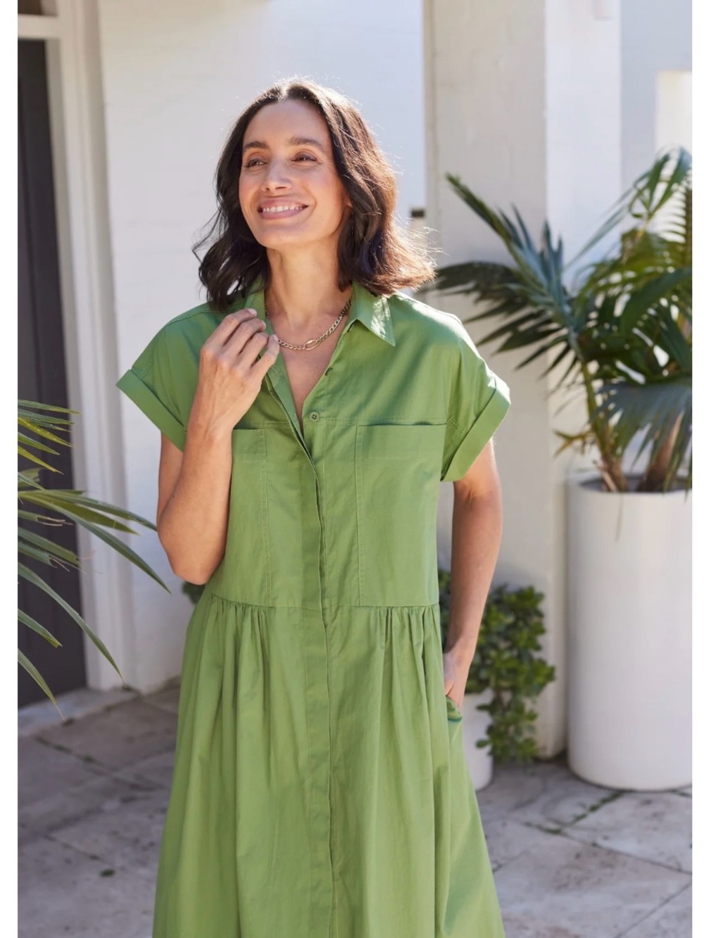 MAYE Harper Shirt Dress in Green Apple Size Small NWT